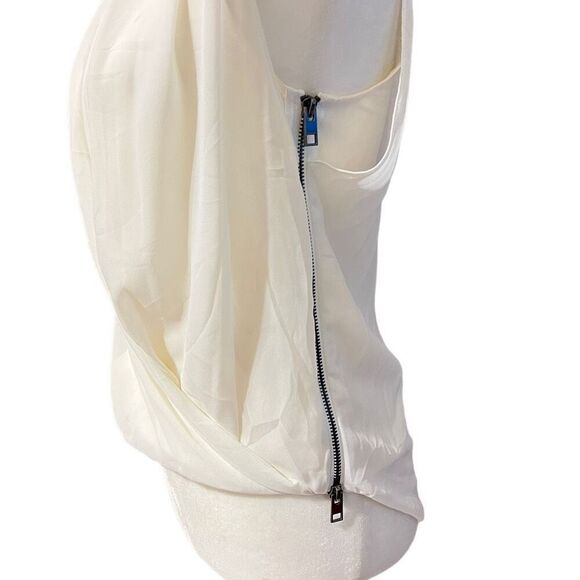 All Saints Draped Silk Top White Abi Sz Small 2 Layered Wrap Effect - Picture 5 of 15